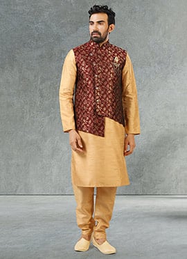 Maroon Jacquard Benarasi Silk Bandi Set