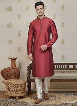 Maroon Jacquard Embroidered Dapper Kurta Pyjama