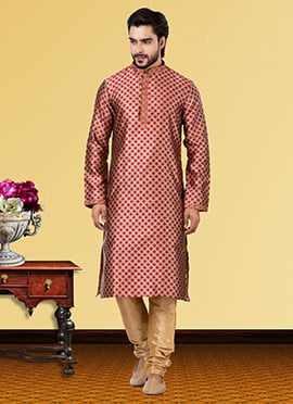 Maroon Jacquard Silk Jacquard Kurta Pyjama
