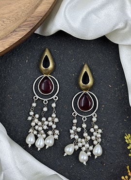 Maroon Kundan Bead Embellished Danglers