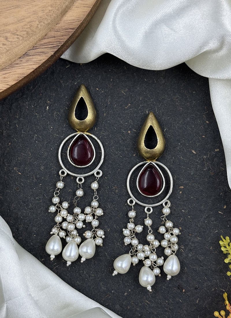 Maroon Kundan Bead Embellished Danglers Festive Wear
