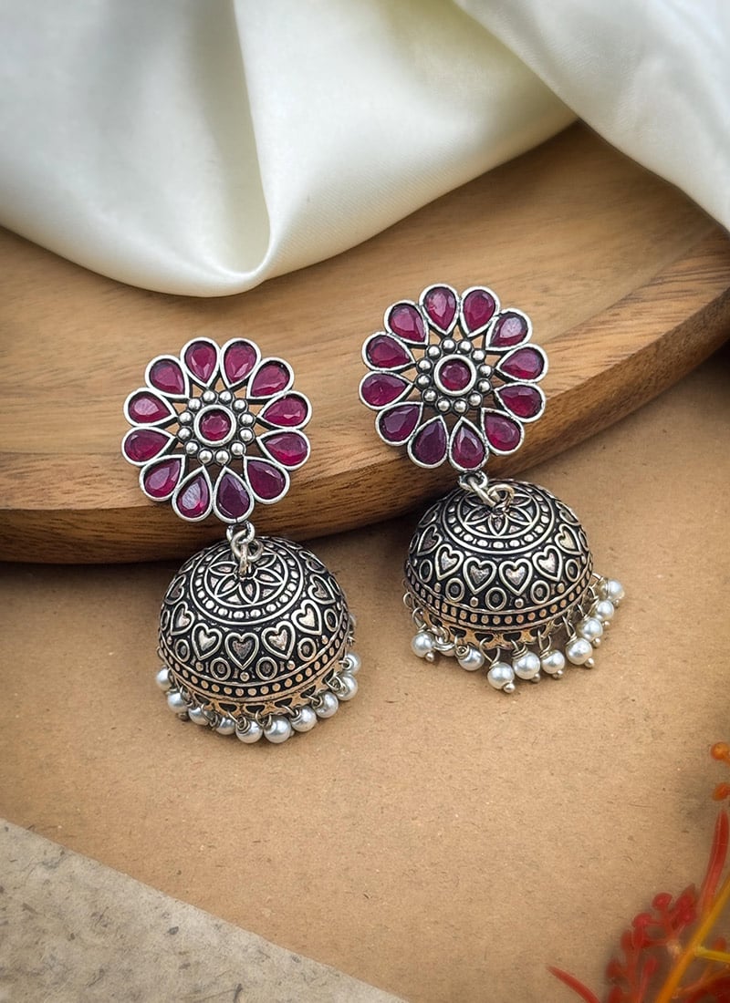Maroon Kundan Bead Embellished Jhumka Festive Wear