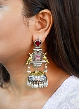 Maroon Kundan Bead Embellished Jhumka