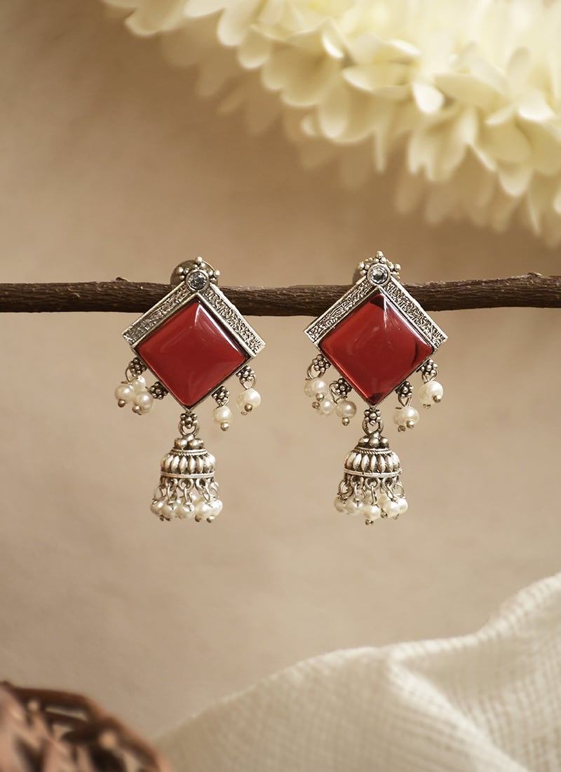 Maroon Kundan Bead Embellished Jhumka Festive Wear