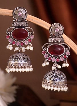 Maroon Kundan Beads Jhumka Earrings For Women