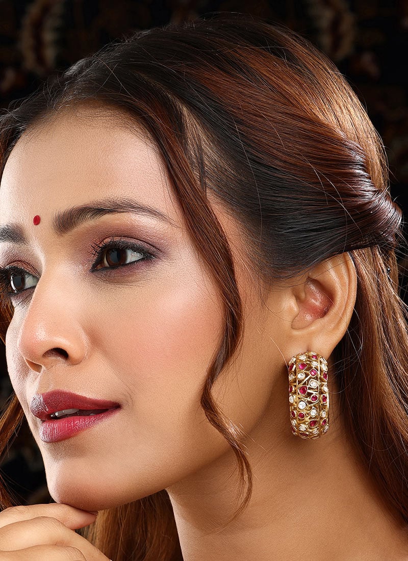 Maroon Kundan Hoops Festive Wear