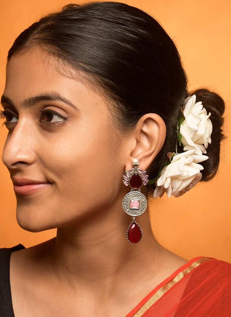 Maroon Kundan Long Dangle Earrings For Women Festive Wear