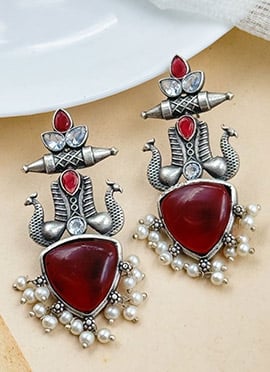 Maroon Kundan Motif Statement Dangler Earrings