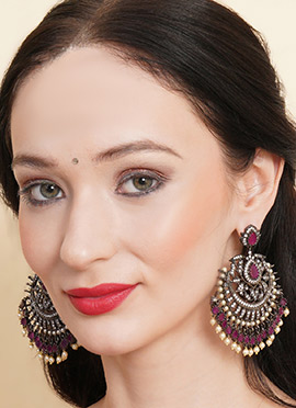 Maroon Kundan Stones And Beads Chaand Bali