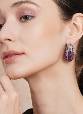 Maroon Kundan Stones Hoops