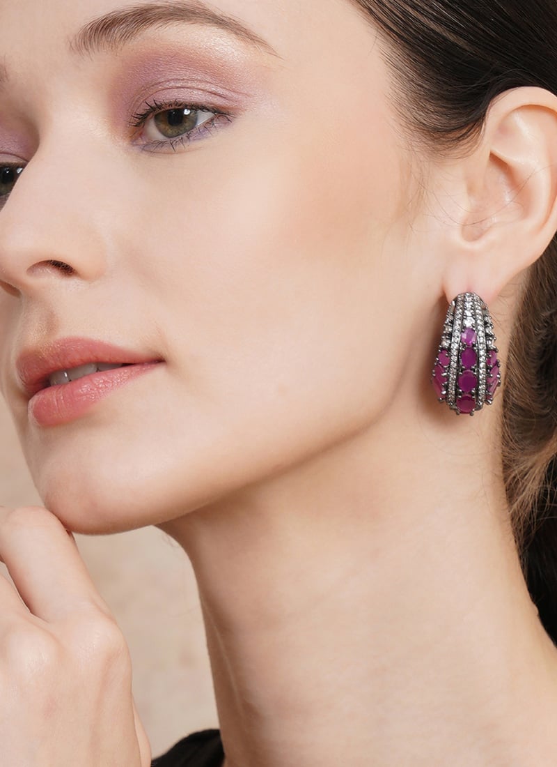 Maroon Kundan Stones Hoops Festive Wear