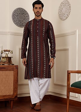 Maroon Modal Silk Printed Kurta Pyjama