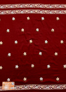 Maroon Art Silk Embroidered Fabric