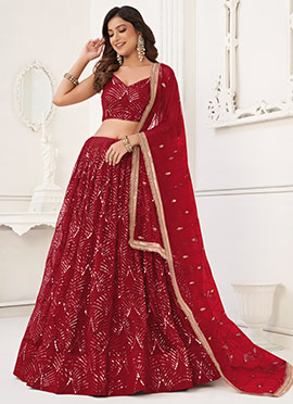 Maroon Net Embroidered Sequins Classy Lehenga