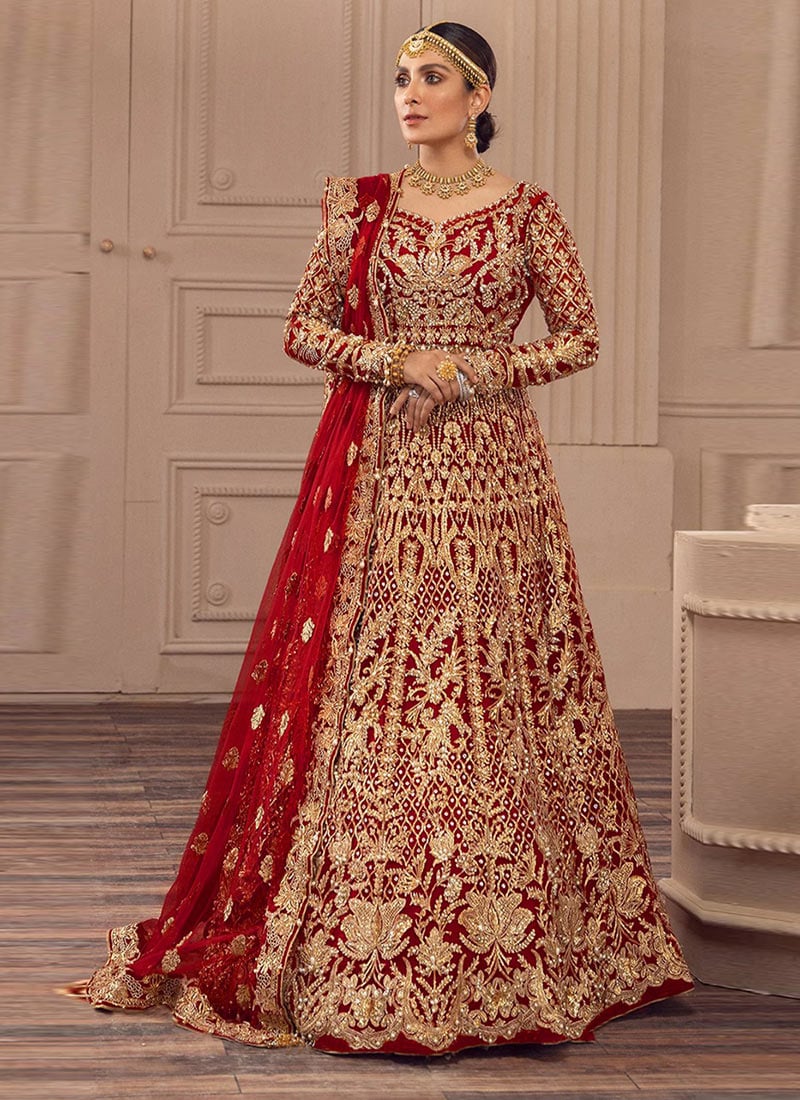 Maroon Net Zari Embroidered Sequins With Stone Anarkali Suit Wedding Wear