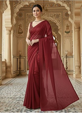 Maroon Organza Zari Sequins Saree