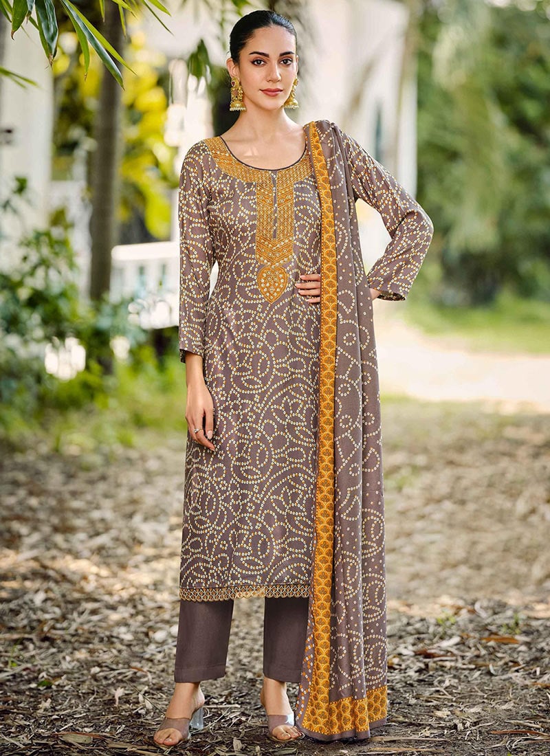 Maroon Pashmina Bandhini Print Straight Pant Suit After Six Wear