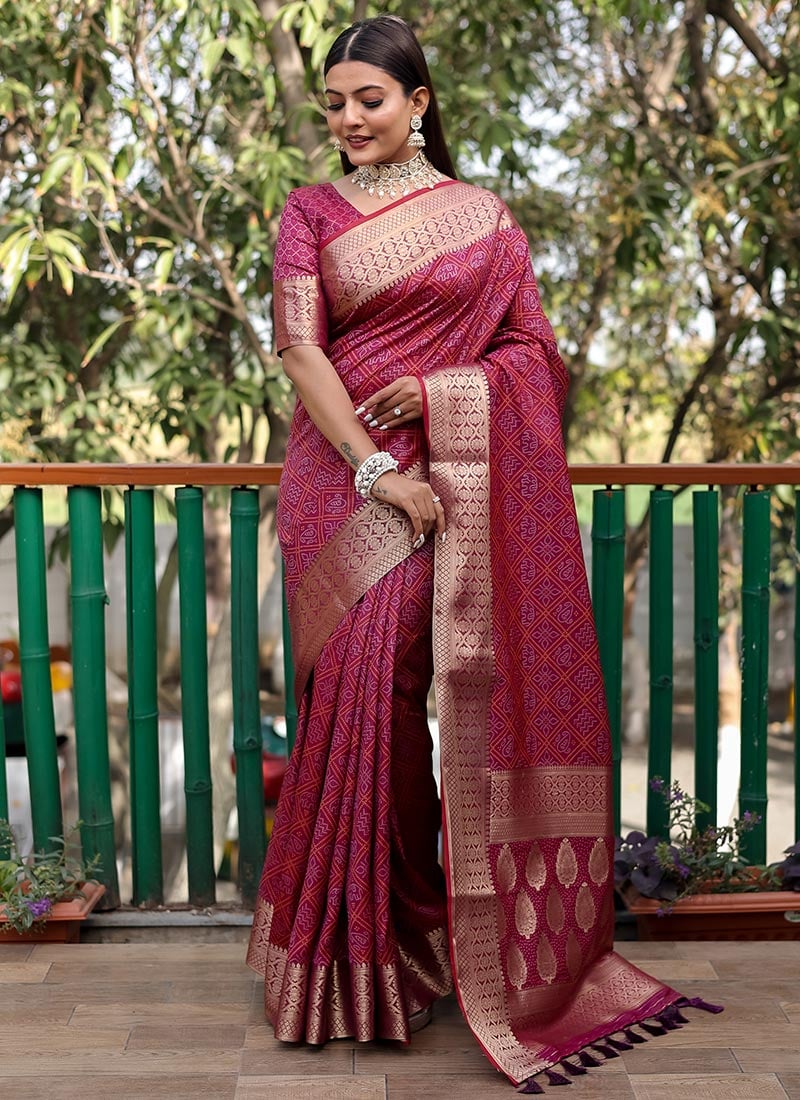 Maroon Patola Handloom Silk Zari Woven Classy Saree With Blouse Festive Wear-SASACY7717