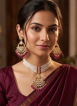 Maroon Pearl Studded Kundan Choker Set