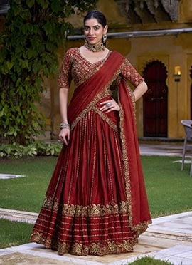 Maroon Rangoli Crush Silk Zari And Embroidered Sequins A Line Lehenga