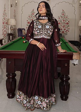 Maroon Rangoli Silk Embroidered Anarkali Suit