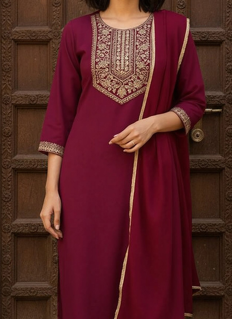Maroon Designer Heavy Semi-Stitched Pant Suit With Embroidery Work
