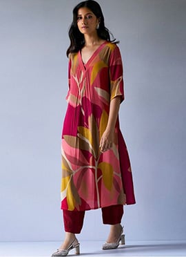 Maroon Rayon Floral Digital Print Kurta Palazzo Set