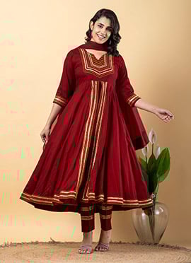Maroon Rayon Gota Patti Thread Anarkali Suit
