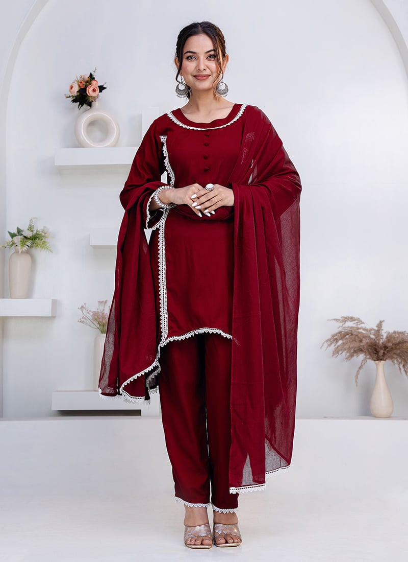 Maroon Rayon Straight Pant Suit After Six Wear