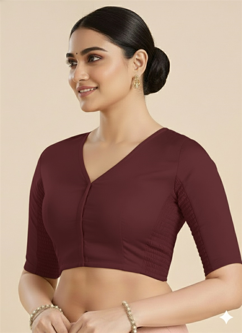 Maroon Satin Smocking Blouse Party Wear