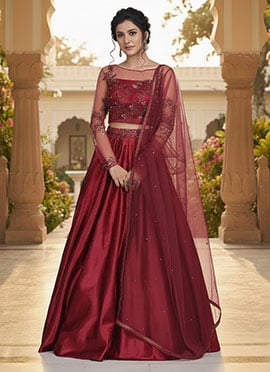 Maroon Satin Zari Sequins Lehenga