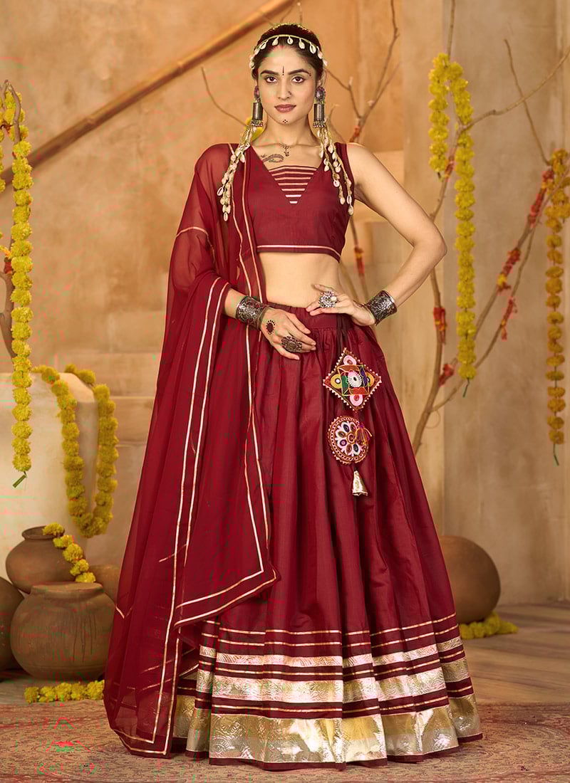 Maroon Silk Crepe Gota Work Chaniya Choli