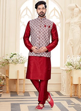 Maroon Silk Dupion Kurta Pyjama