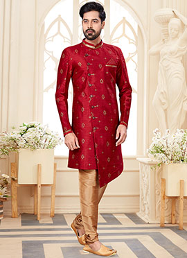 maroon plain silk suit