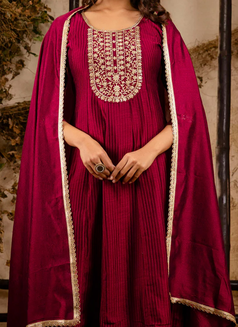 Maroon Trendy Designer Readymade Pant Suit With Embroidery Work