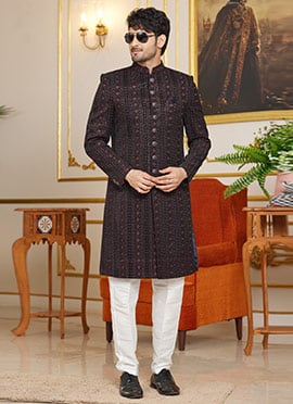 Maroon Silk Embroidered Sequins Indowestern Sherwani