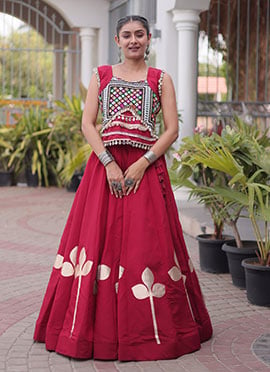 Maroon Silk Gota Mirror Work Gamthi Work Navratri Garba Set