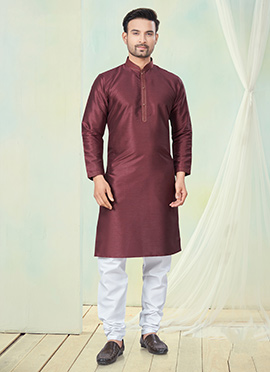 Maroon Silk Kurta Pyjama For Men
