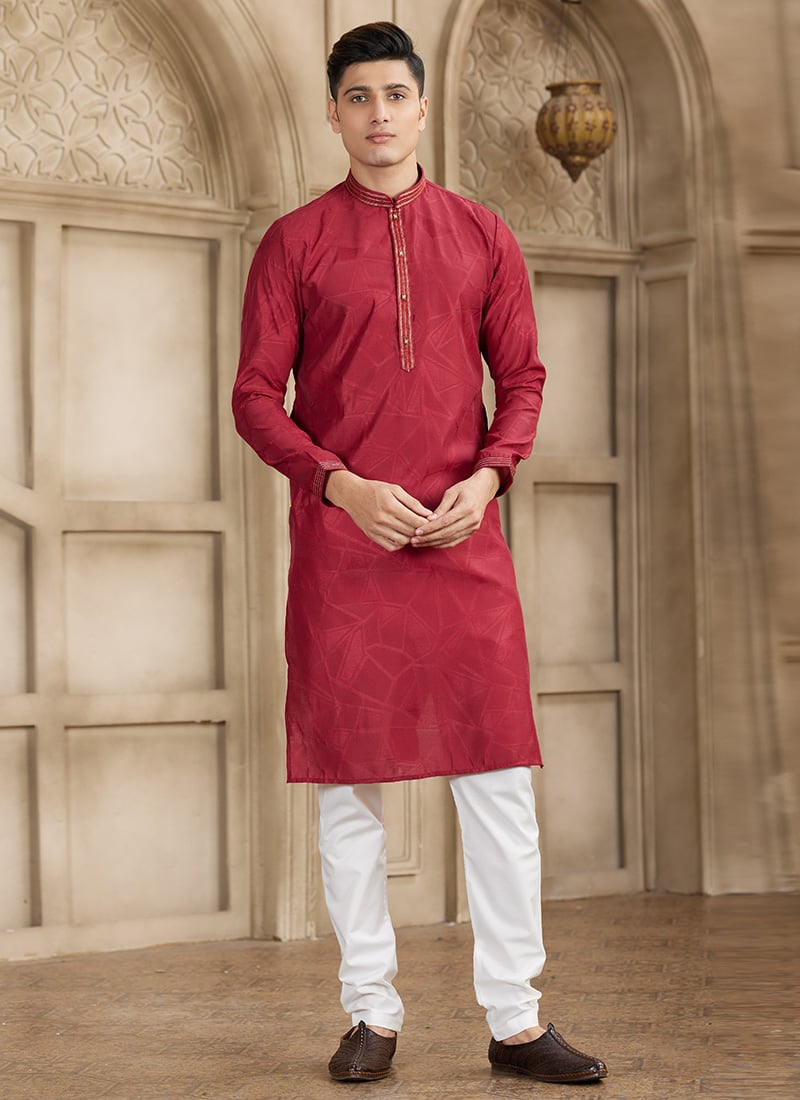 Maroon Silk Kurta Pyjama Festive Wear