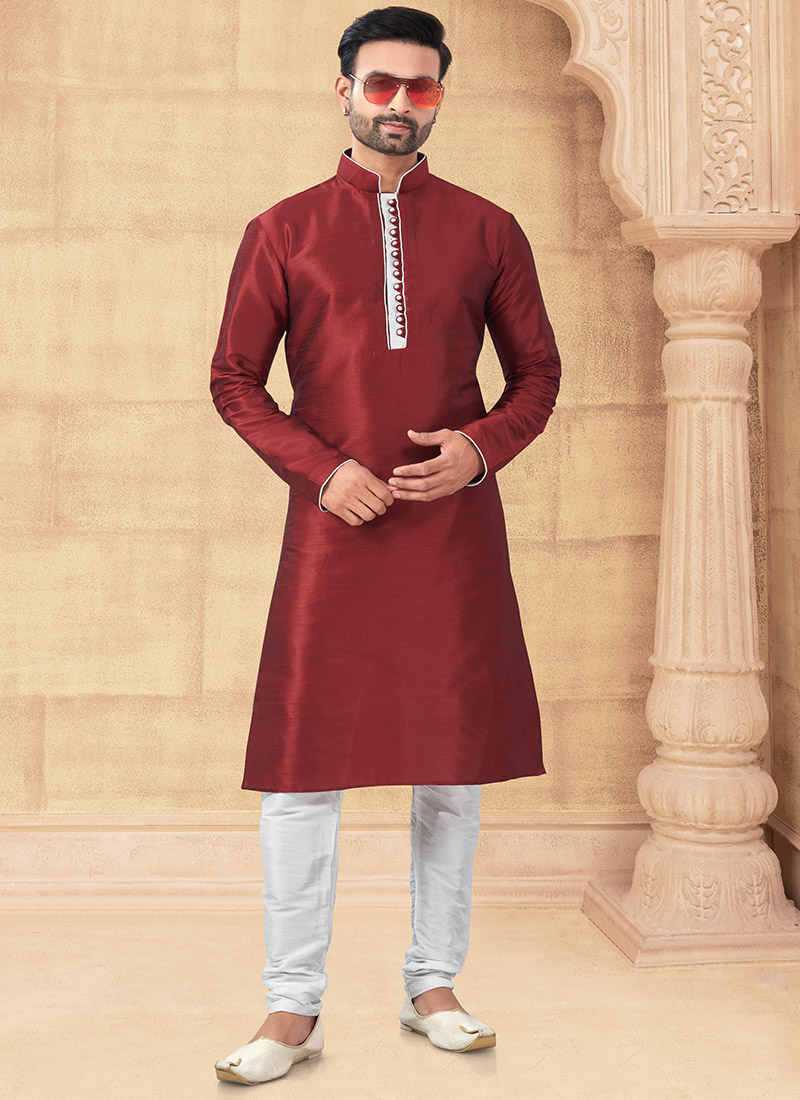 Maroon Silk Kurta Pyjama Festive Wear