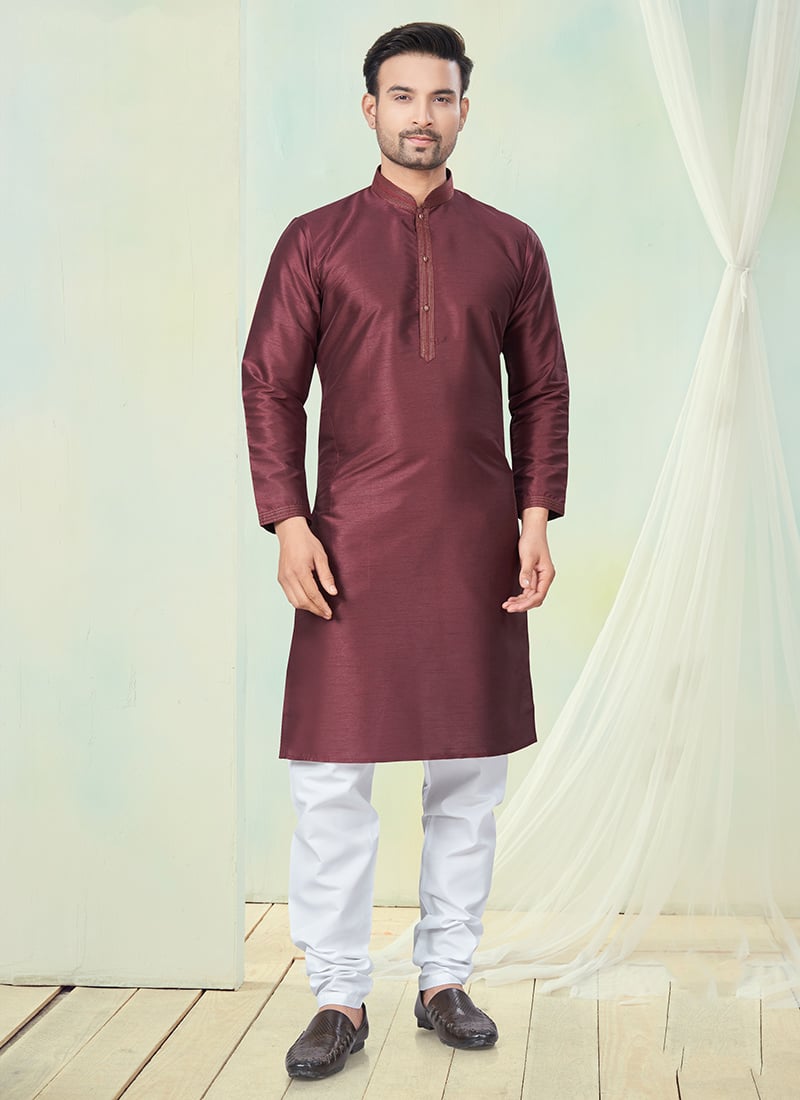 Maroon Silk Kurta Pyjama Festive Wear