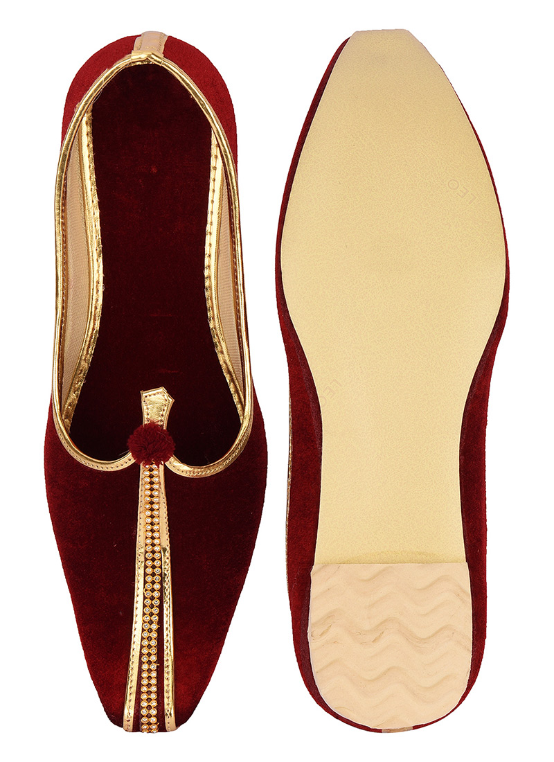 Maroon Silk Stone Embossed Mojri