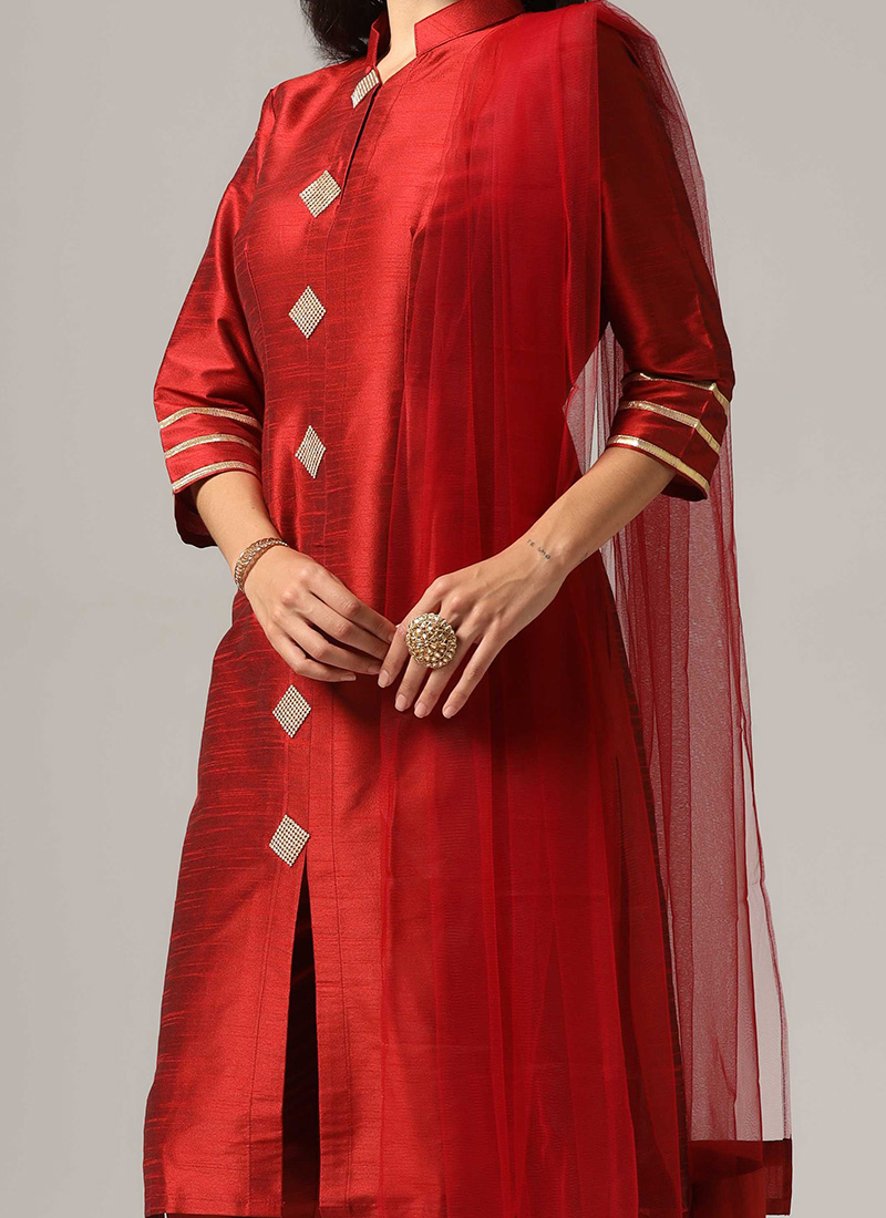 Designer Traditional Wear Viscose Silk Salwar Suit Maroon Viscose Silk Pant Straight