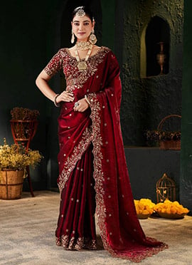 Maroon Silk Zari Embroidered Saree