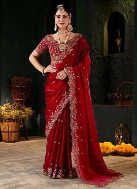 Maroon Silk Zari Embroidered Saree