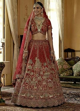 Maroon Silk Zari Embroidered Sequins Lehenga