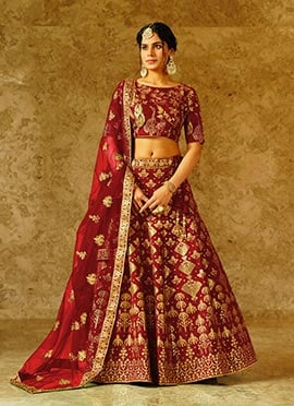 Maroon Silk Zari Embroidered Sequins Stylish Lehenga