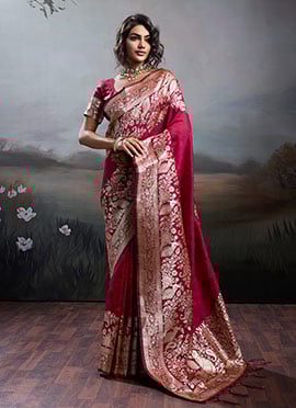 Maroon Silk Zari Jacquard Woven Saree