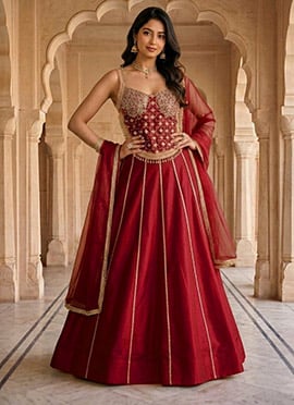Maroon Silk Zari Sequins Lehenga
