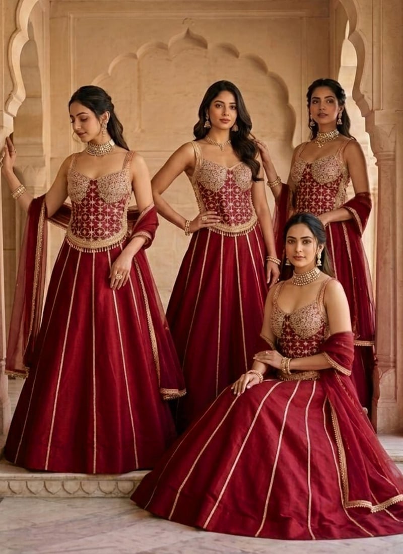 Maroon Silk Zari Sequins Lehenga Wedding Wear